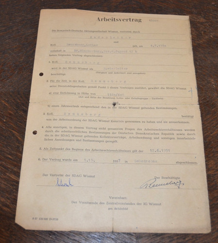 Orig arbeitsvertrag 1957 - orig.,